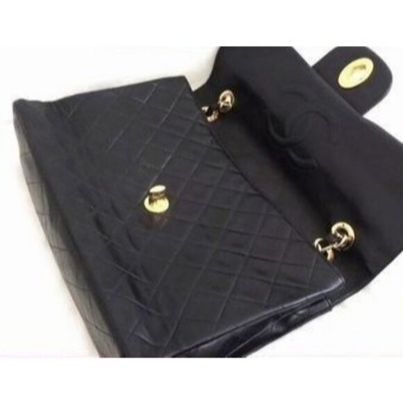 Authentic CHANEL Jumbo Maxi XL 24K Gold Flap Bag Lambskin Chain Shoulder Black - Picture 9 of 16
